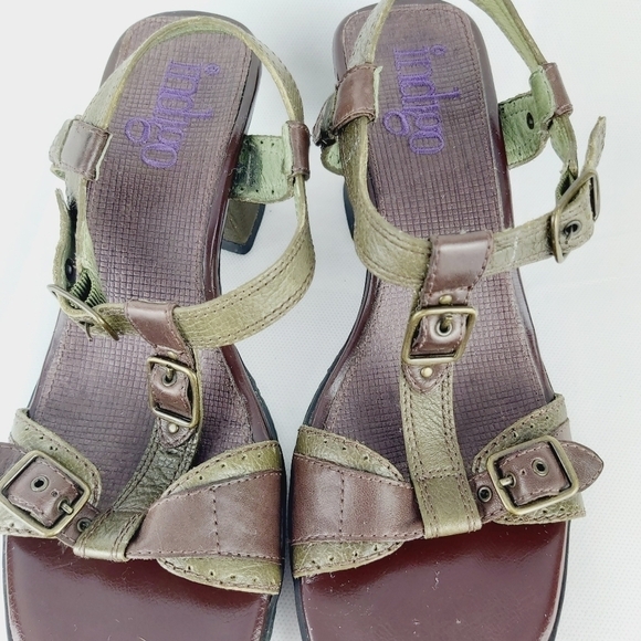 CLARKS INDIGO olive green leather sandals square heel size 8M ajustable … - Picture 2 of 11